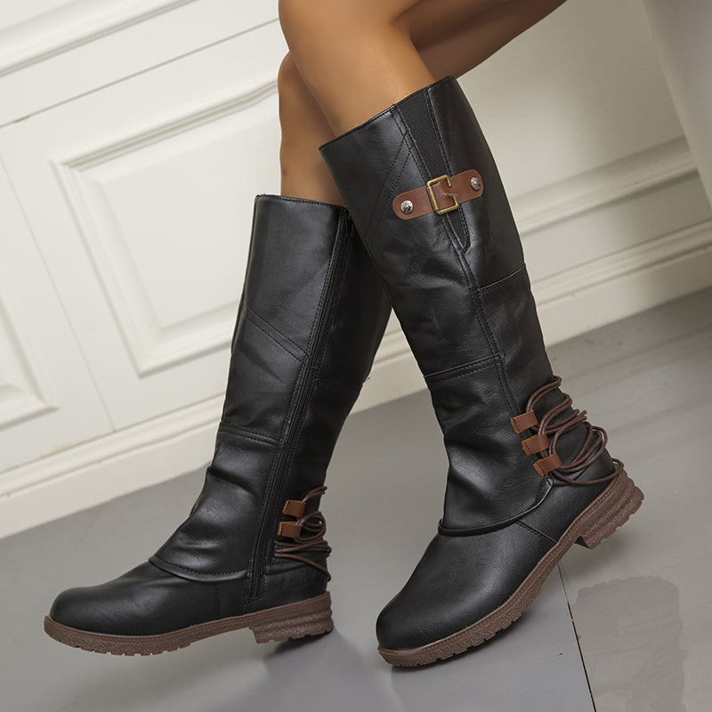 Women’s Vintage Leather Zipper High-top Wide Calf Boots – ARCOFY Shop