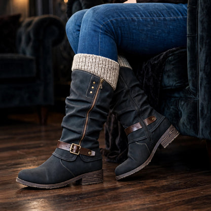 HOT SALE 45% OFF🔥Women’s Leather Flat Heel Wide Mid-Calf Zipper Boots