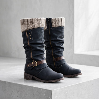 HOT SALE 45% OFF🔥Women’s Leather Flat Heel Wide Mid-Calf Zipper Boots
