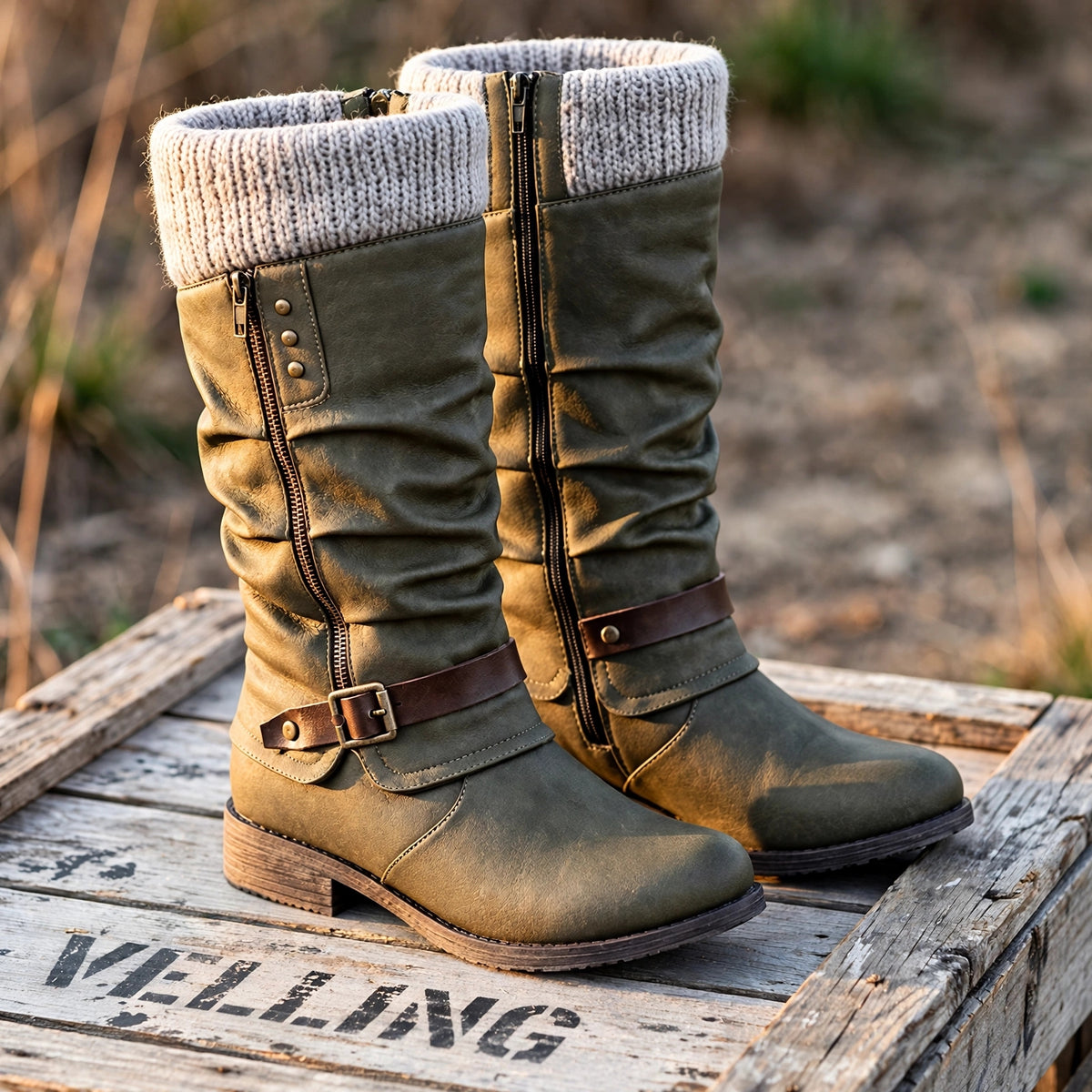 HOT SALE 45% OFF🔥Women’s Leather Flat Heel Wide Mid-Calf Zipper Boots